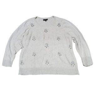 Lane Bryant Gray Crewneck Chandelier Crystal Embellished Sweater 26/28